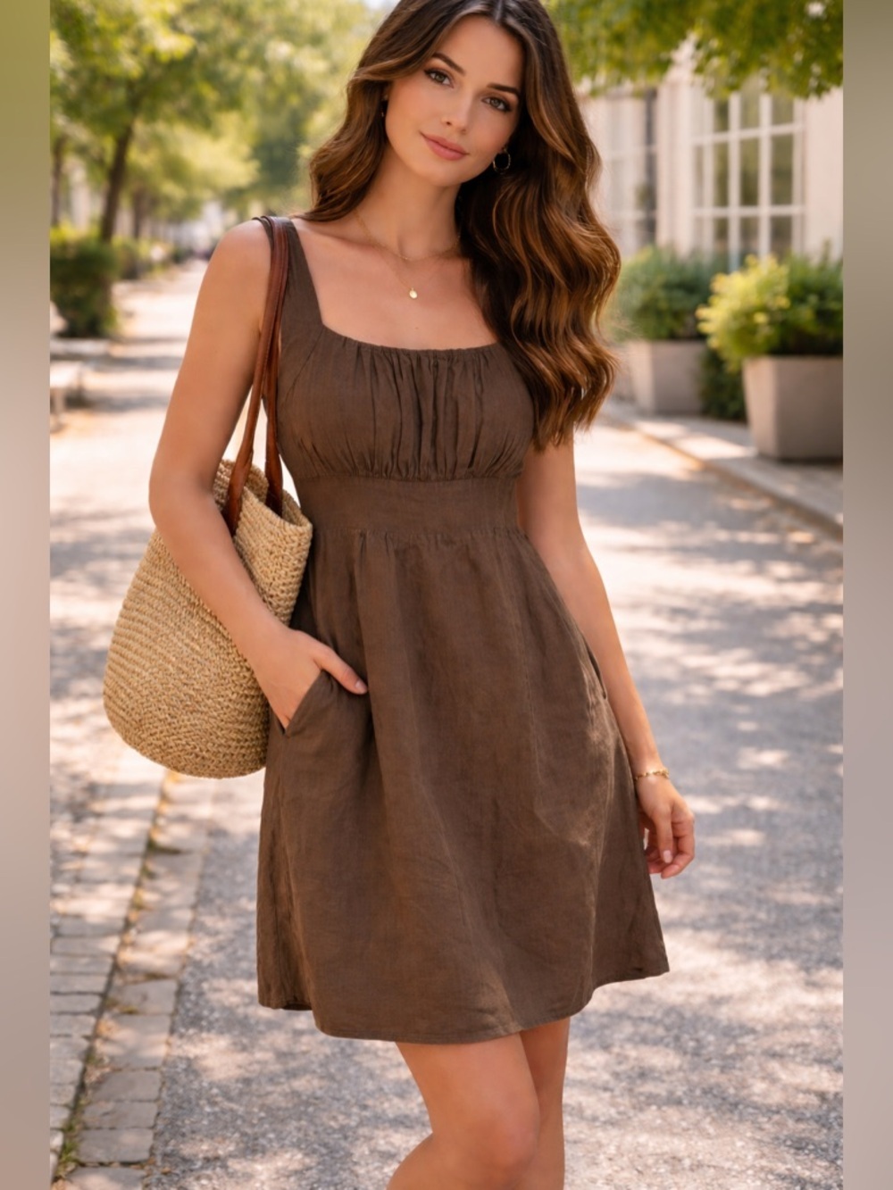 Sleeveless Brown Midi Dress Size 6 Fairy Peasant Prairie Cottagecore